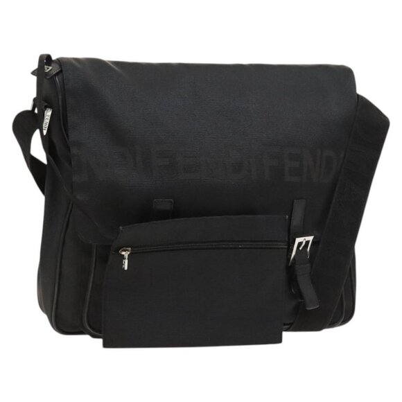 Authentic FENDI Shoulder Bag Nylon Black Silver